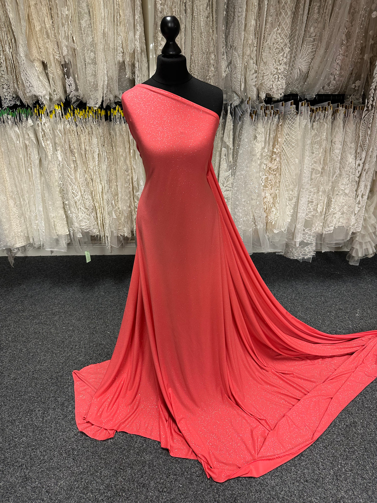 Coral Glitter Jersey Fabric - Daredevil