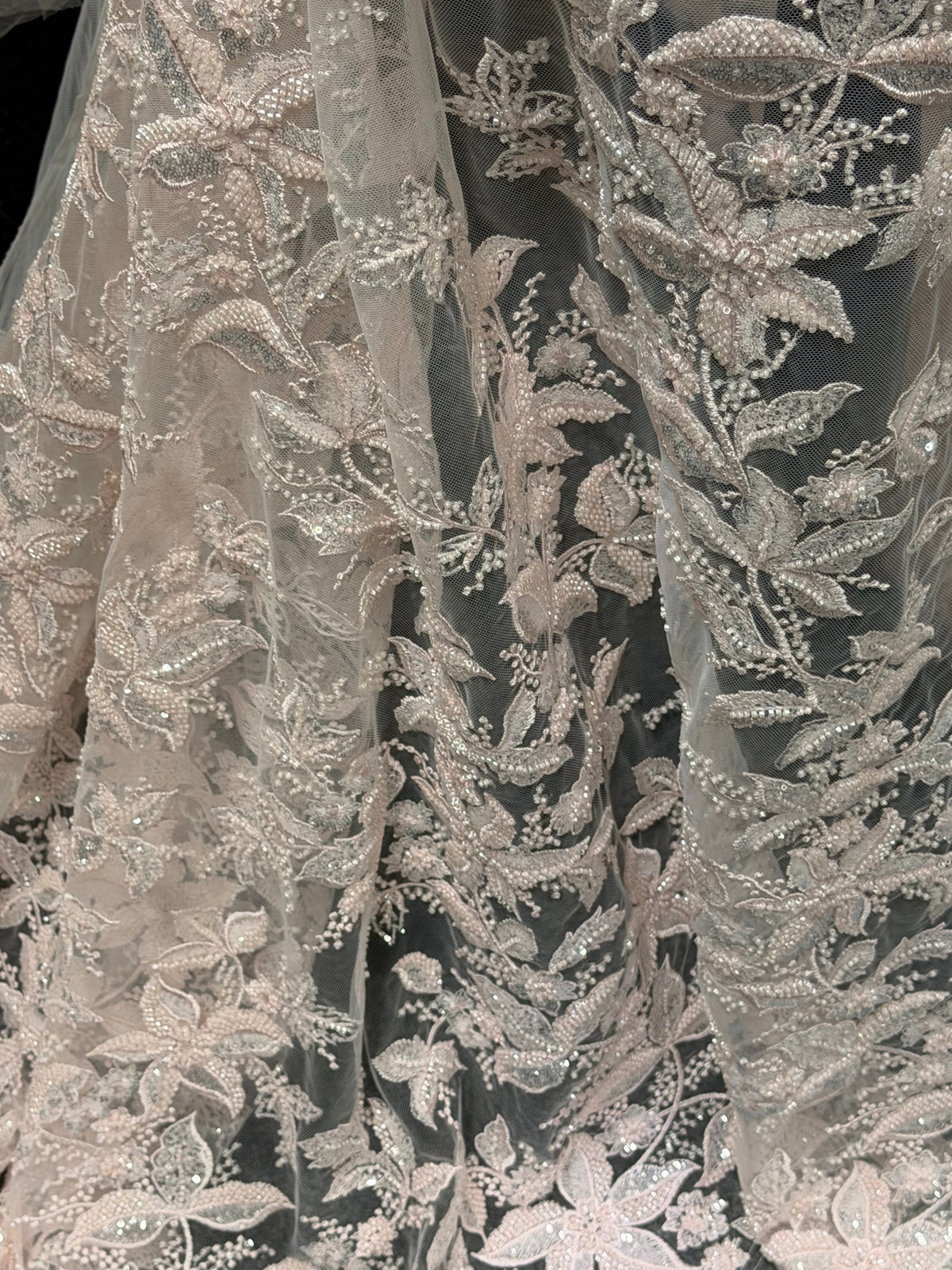 Ivory/Baby Pink Beaded Lace - EB1101