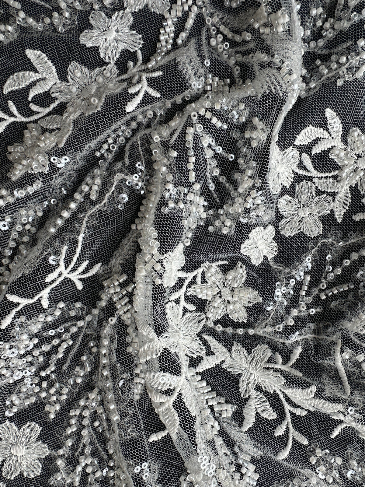 Ivory Beaded Embroidery Lace - EB1099