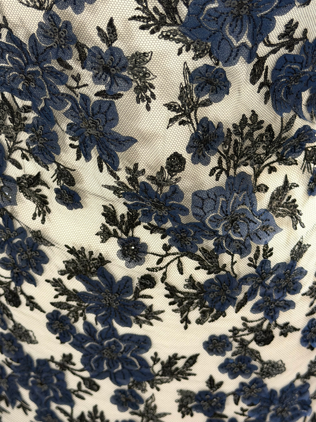 Navy and Black Embroidered Lace - EB3053