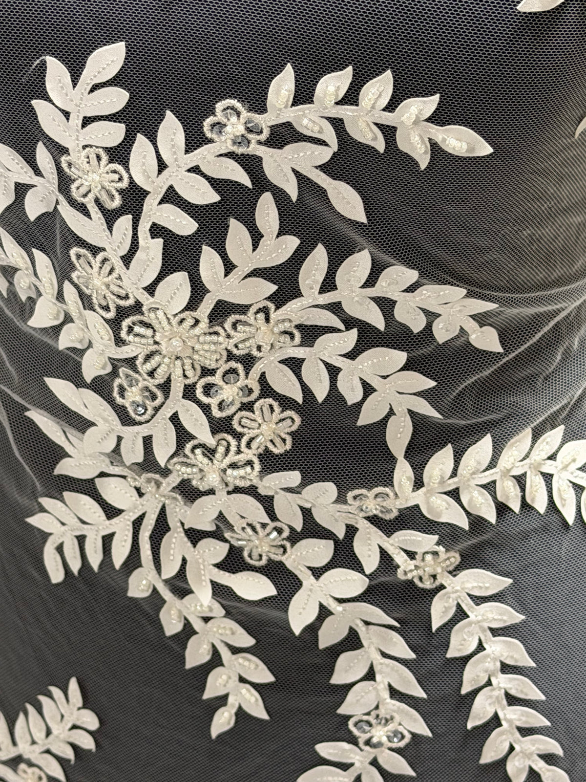 Ivory 3D Embroidered Beaded Tulle - EB1006