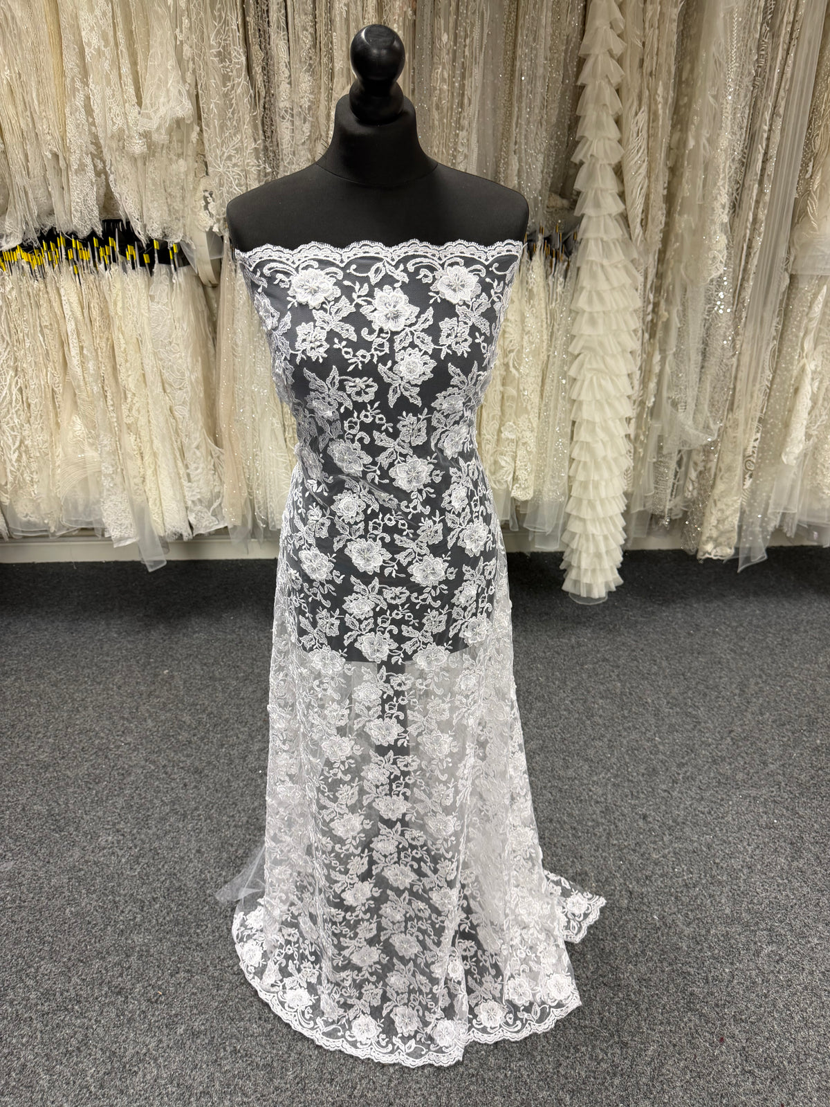 White 3D Embroidered Beaded Tulle - EB1003