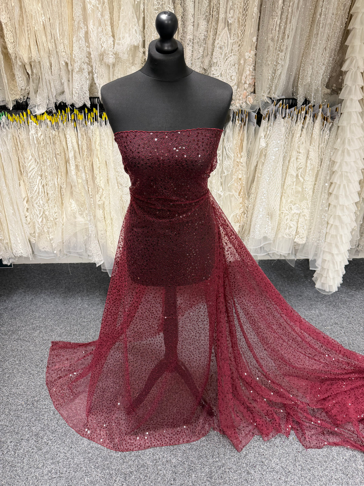 Wine Embroidered Sequin Tulle – EB3001