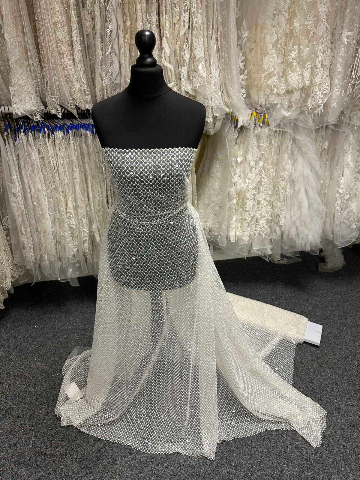 Ivory Sequin Lattice Lace - EB3032