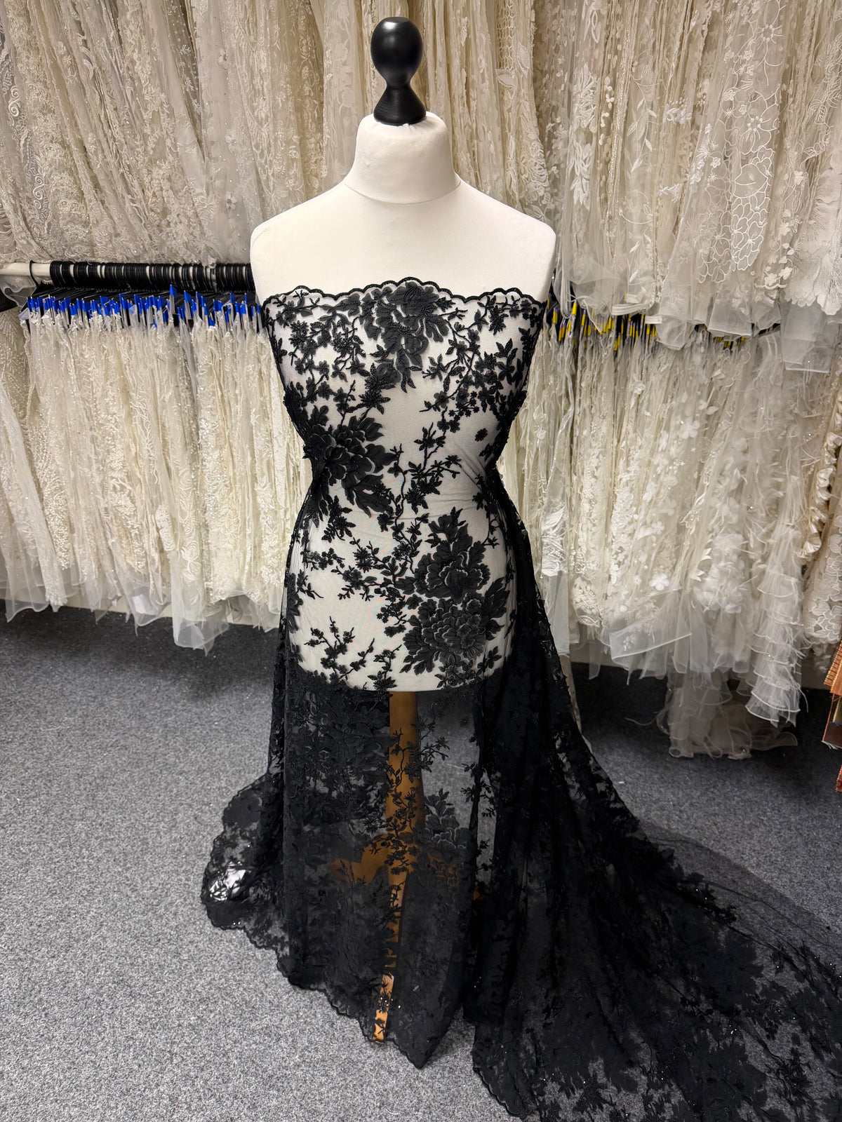 Black Sequin Floral Lace - EB3018