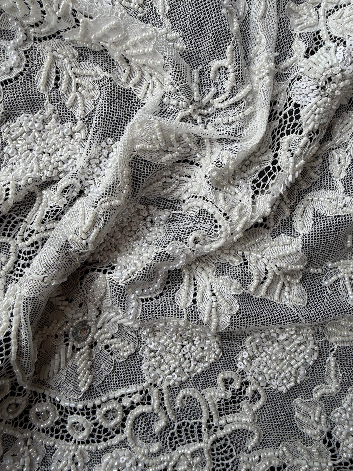 Ivory Hand Beaded Raschel Lace - Severiano