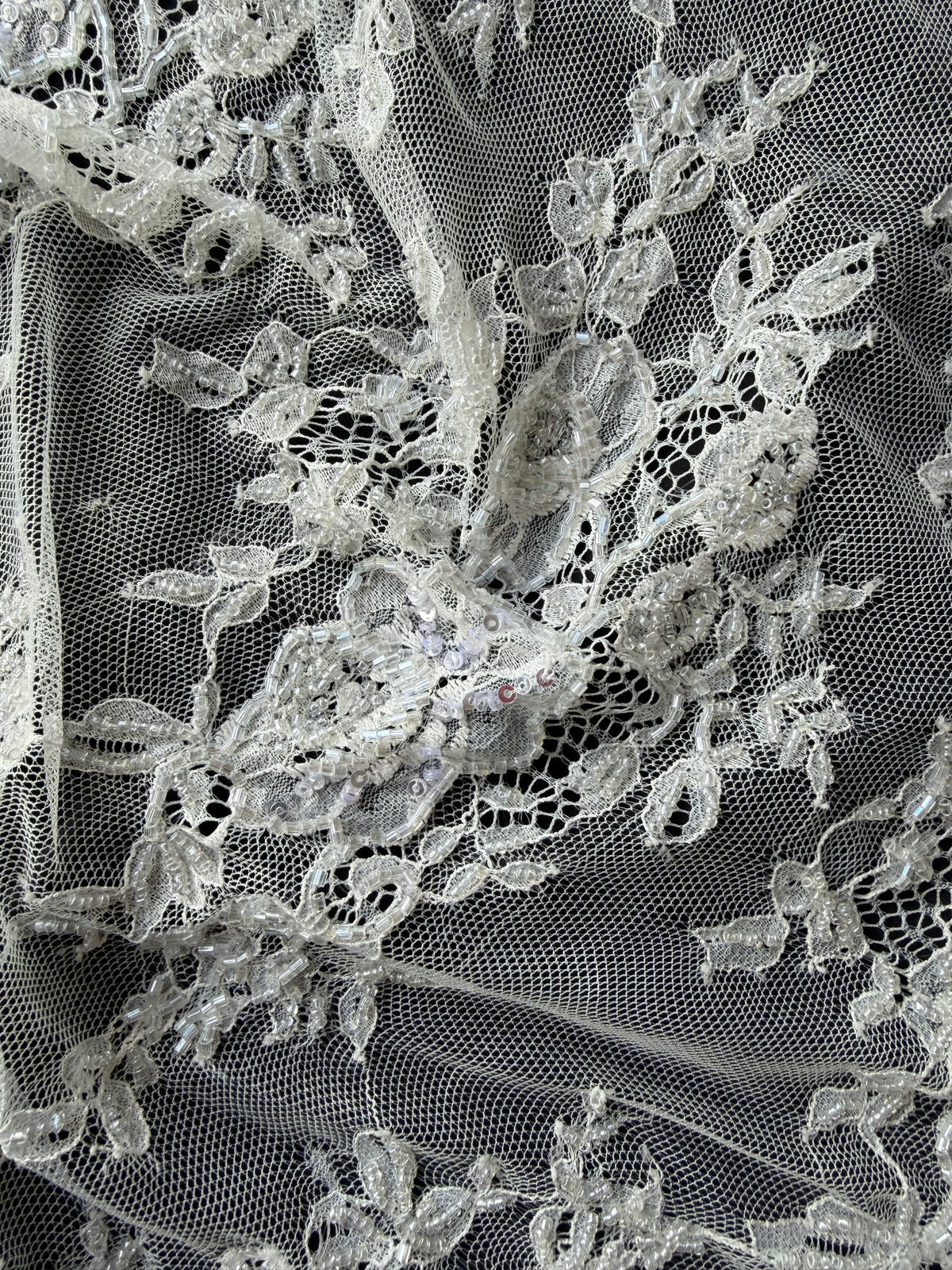 Ivory Hand Beaded Raschel Lace - Jonelle
