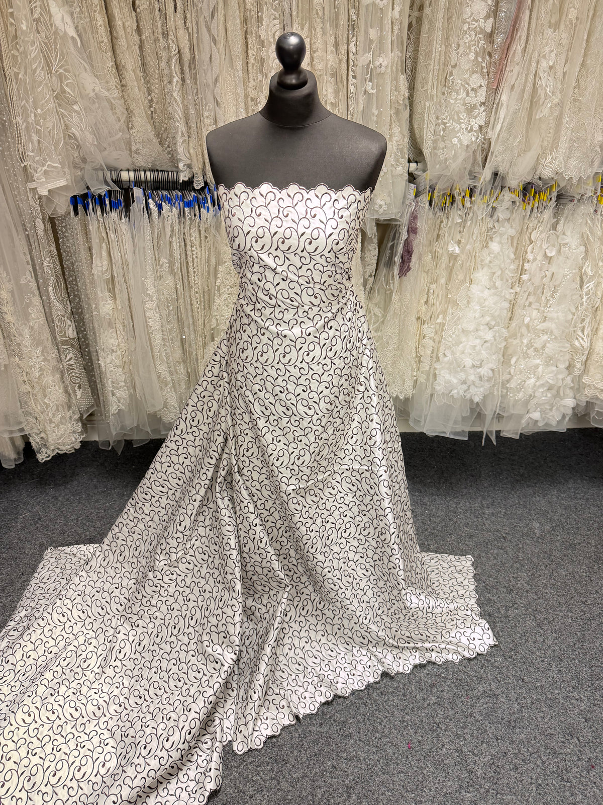 Ivory/Chocolate Embroidered Duchess Satin - P476