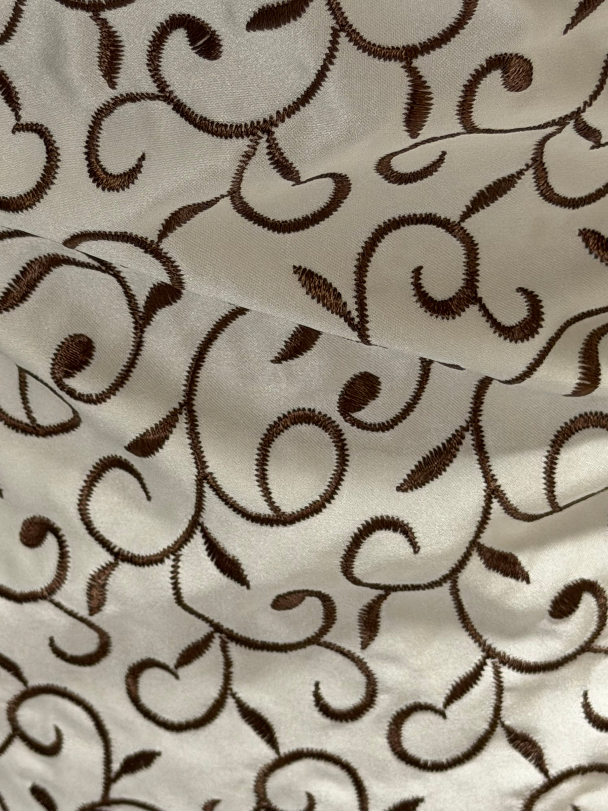 Ivory/Mid Cocoa Embroidered Duchess Satin - P476
