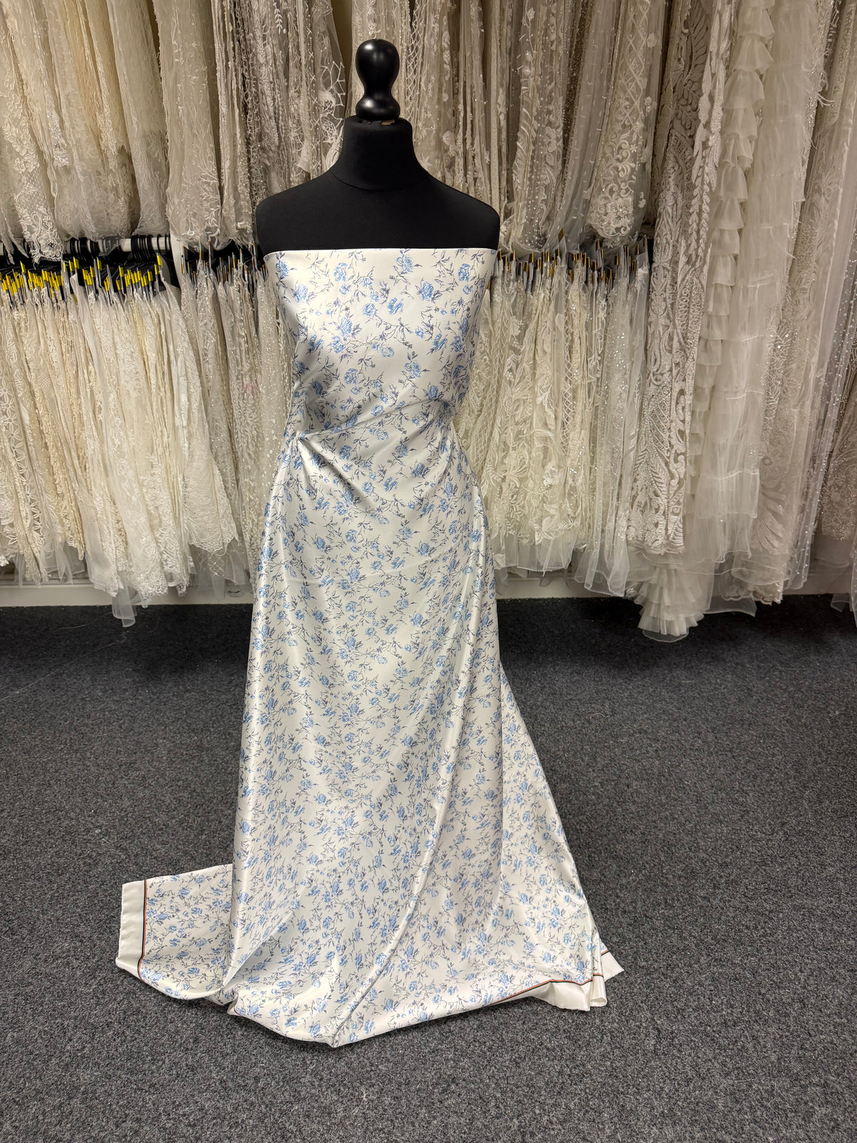 Ivory with Blue Printed Satin - PR1004