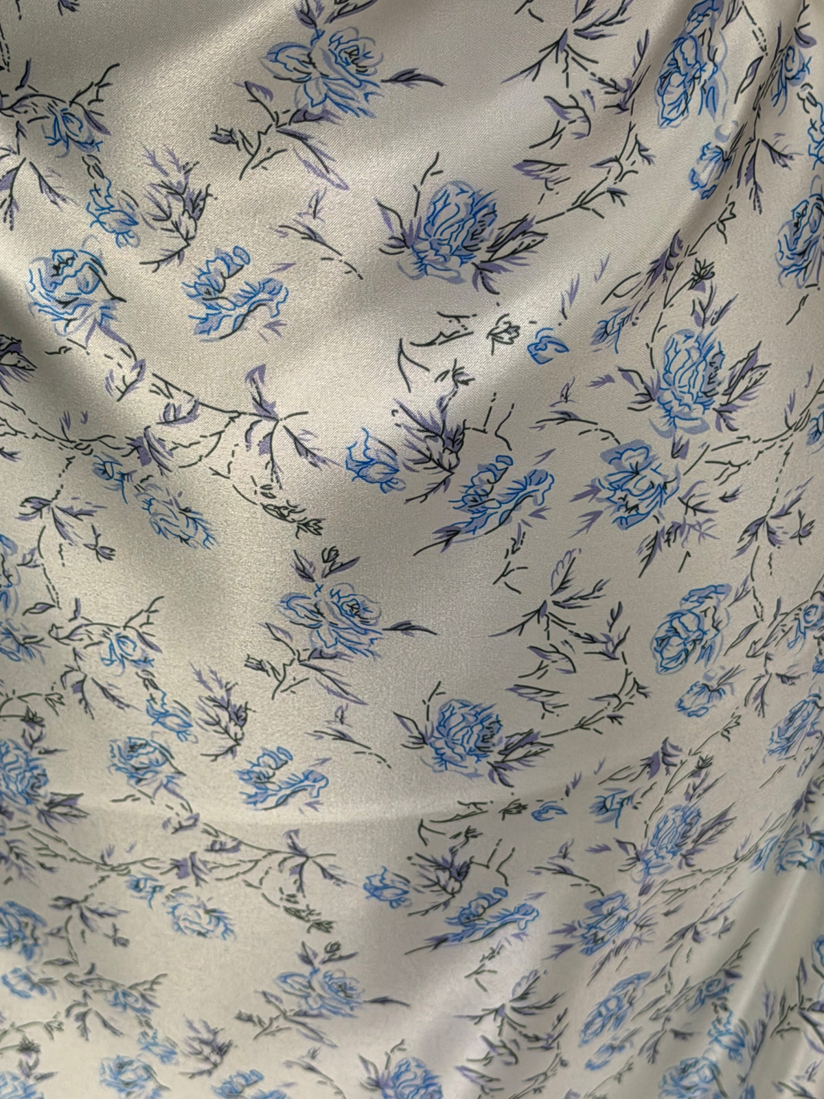 Ivory with Blue Printed Satin - PR1004