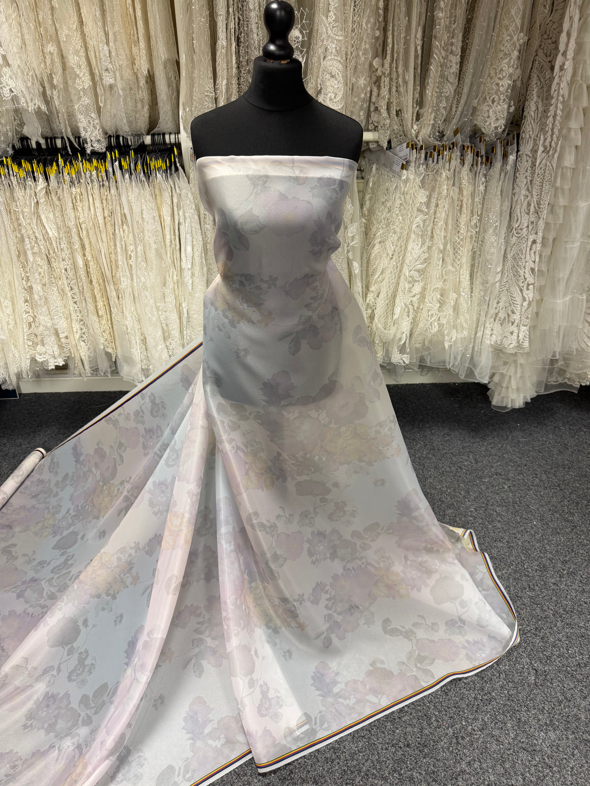 Ivory with Multi Coloured Printed Organza - PR2007