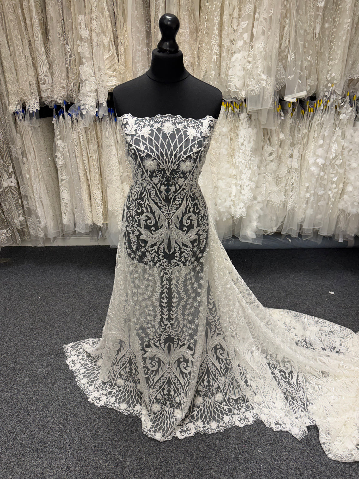 Ivory Embroidered Beaded Tulle - EB1062
