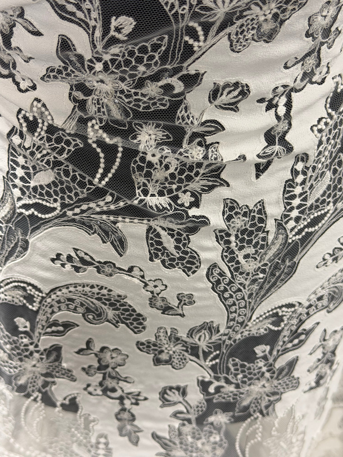 Ivory Fabric Embellished Embroidery Lace - EB3039