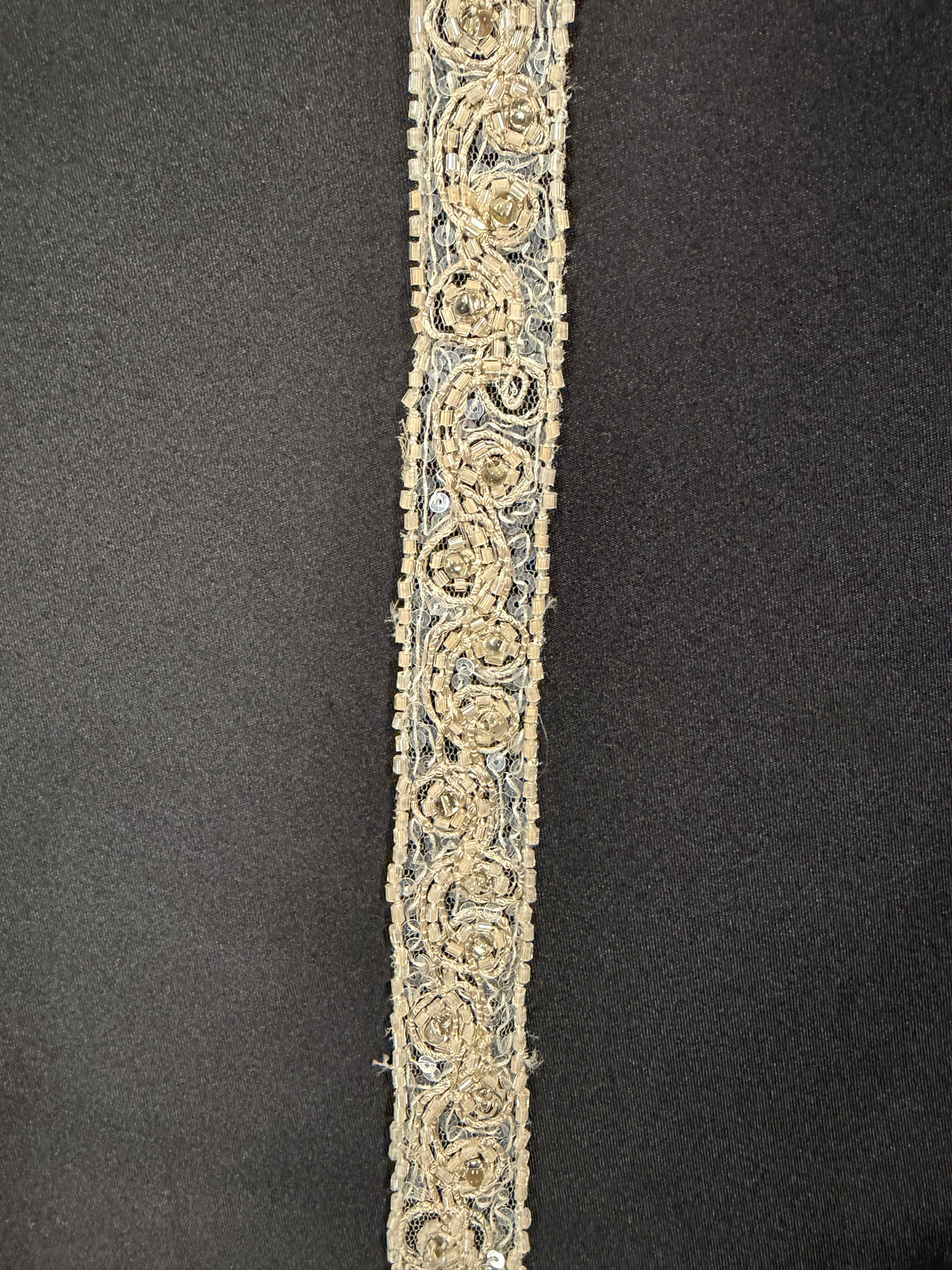 Coffee Beaded Lace Trim - T80