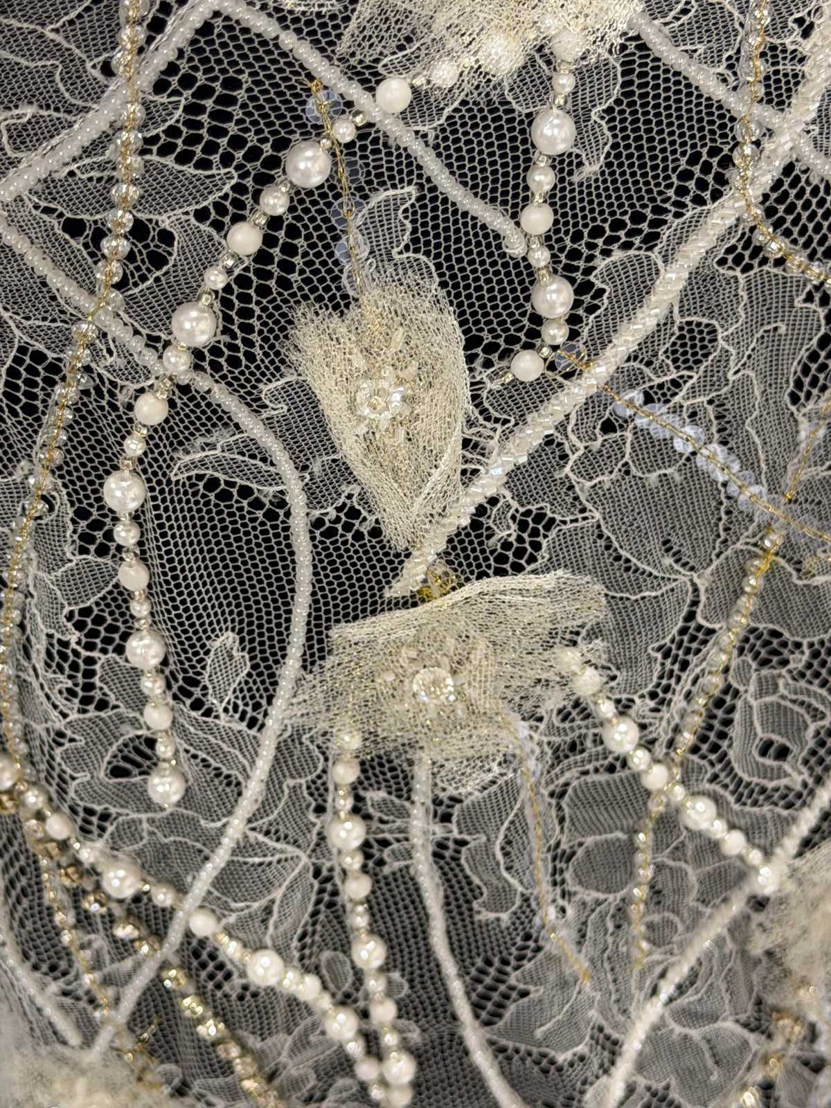 Ivory Beaded Chantilly Lace - P309