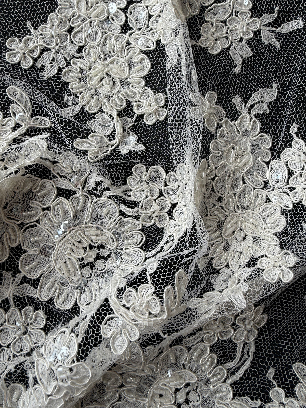 Ivory Corded & Beaded Chantilly Lace - P238