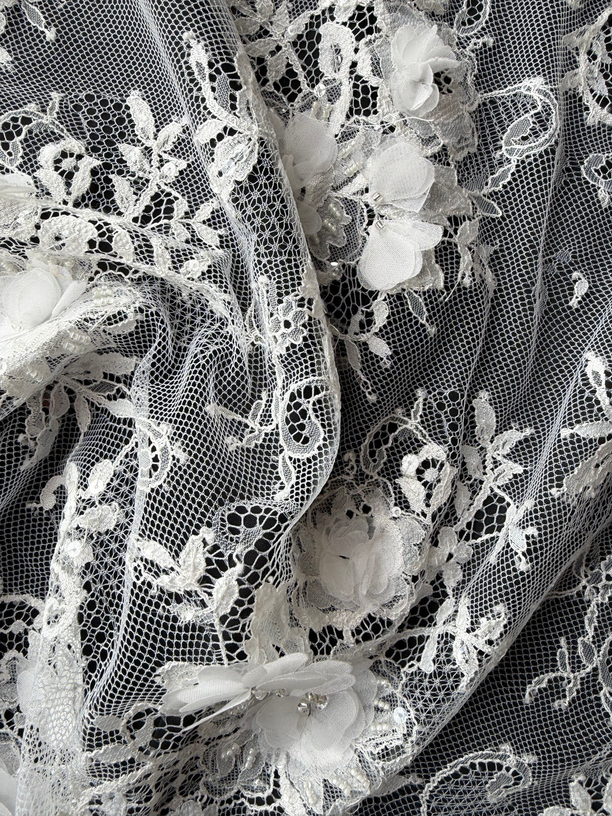 Ivory 3D Embellished Raschel Lace - P647