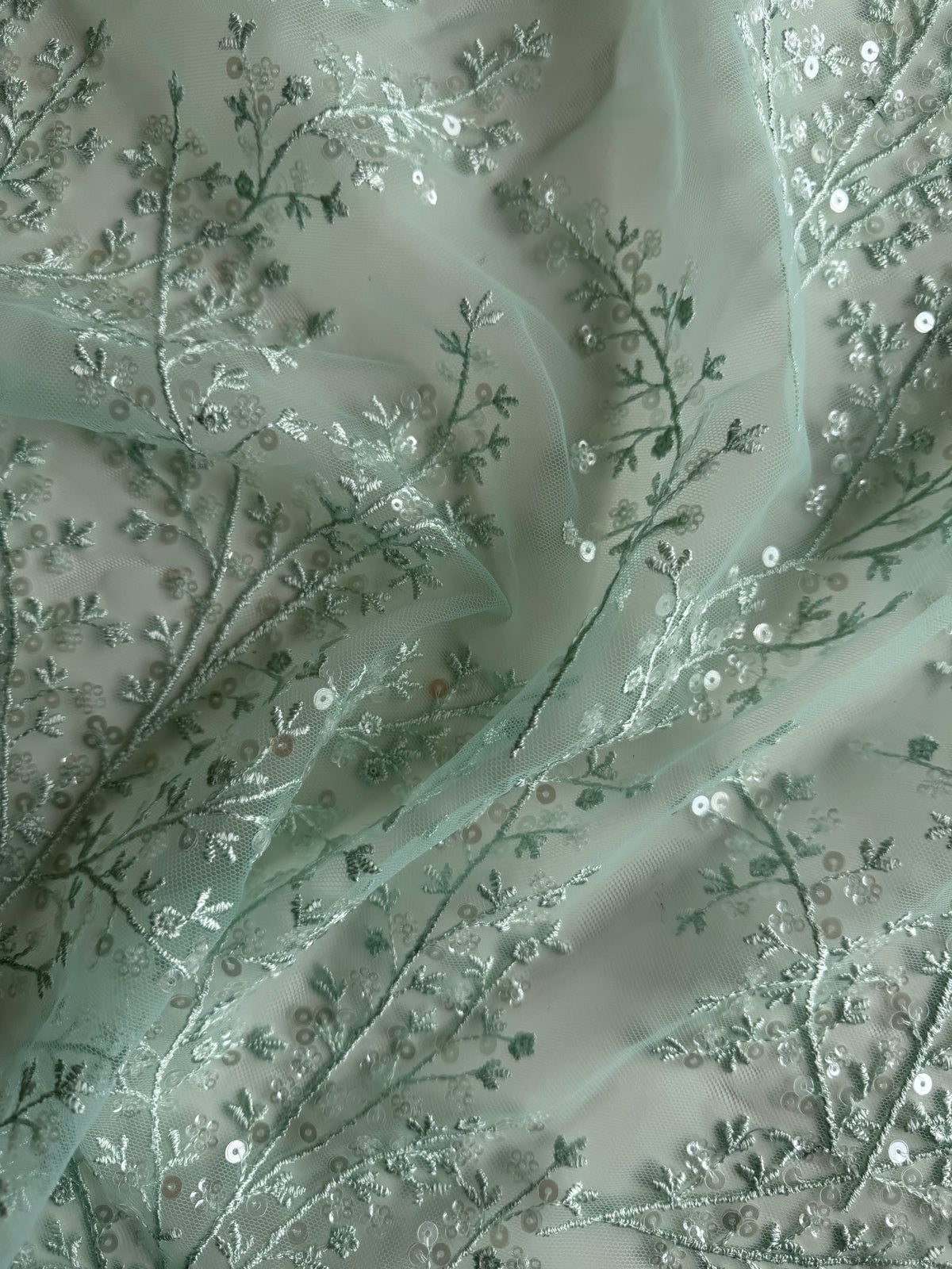 Light Green Sequin Lace - EB3065