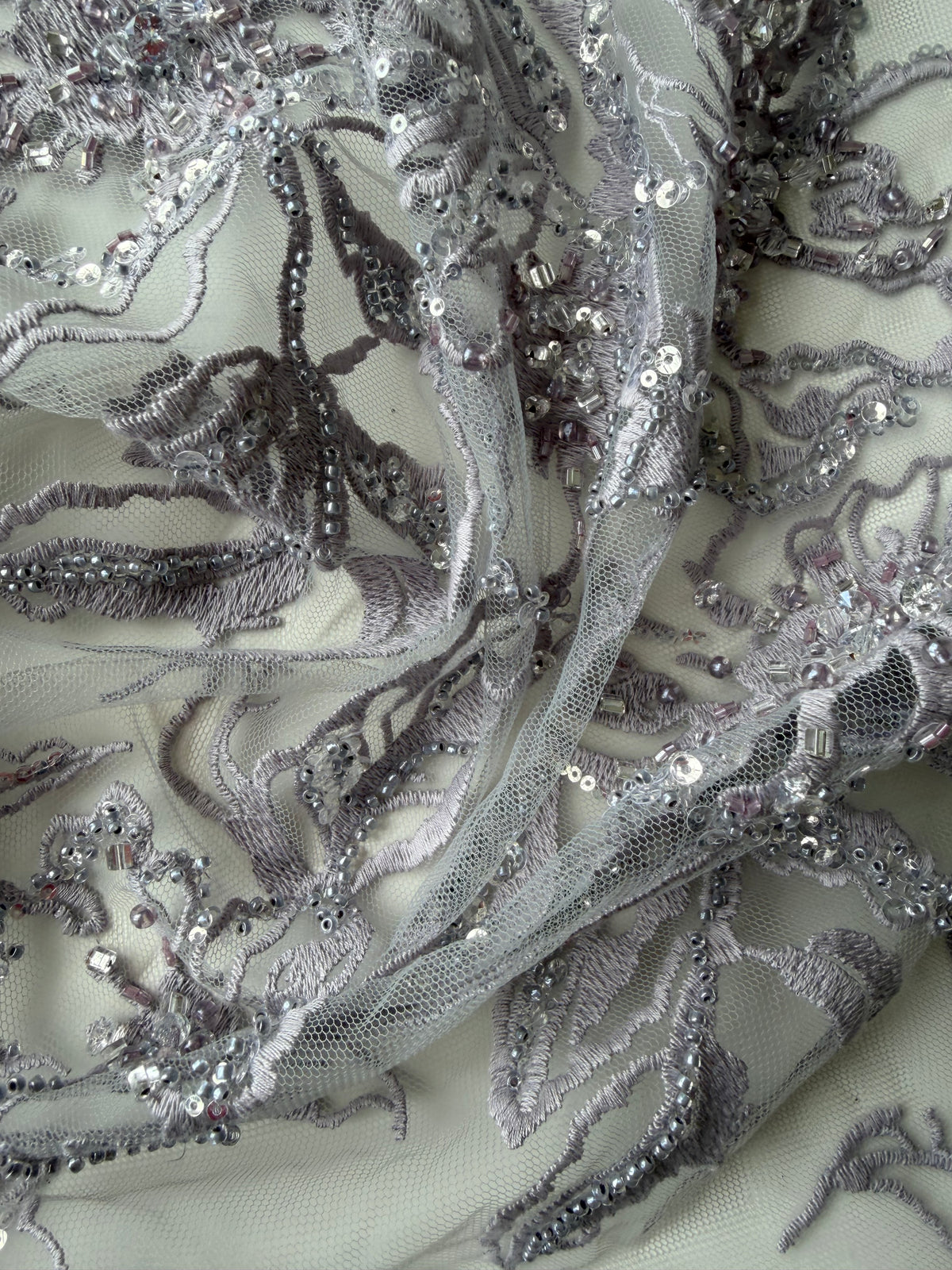 Lavender Embroidered Beaded Tulle - EB1100