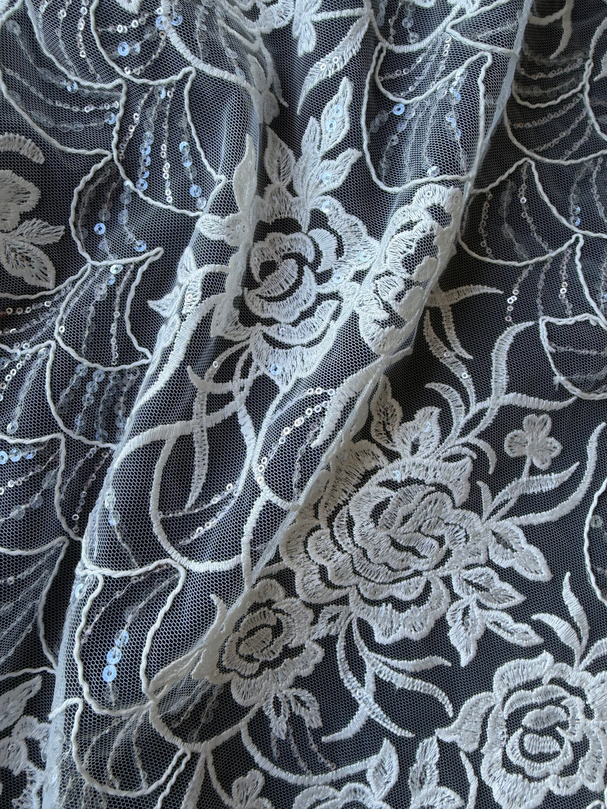 Ivory Sequin Raschel Lace - EB3047