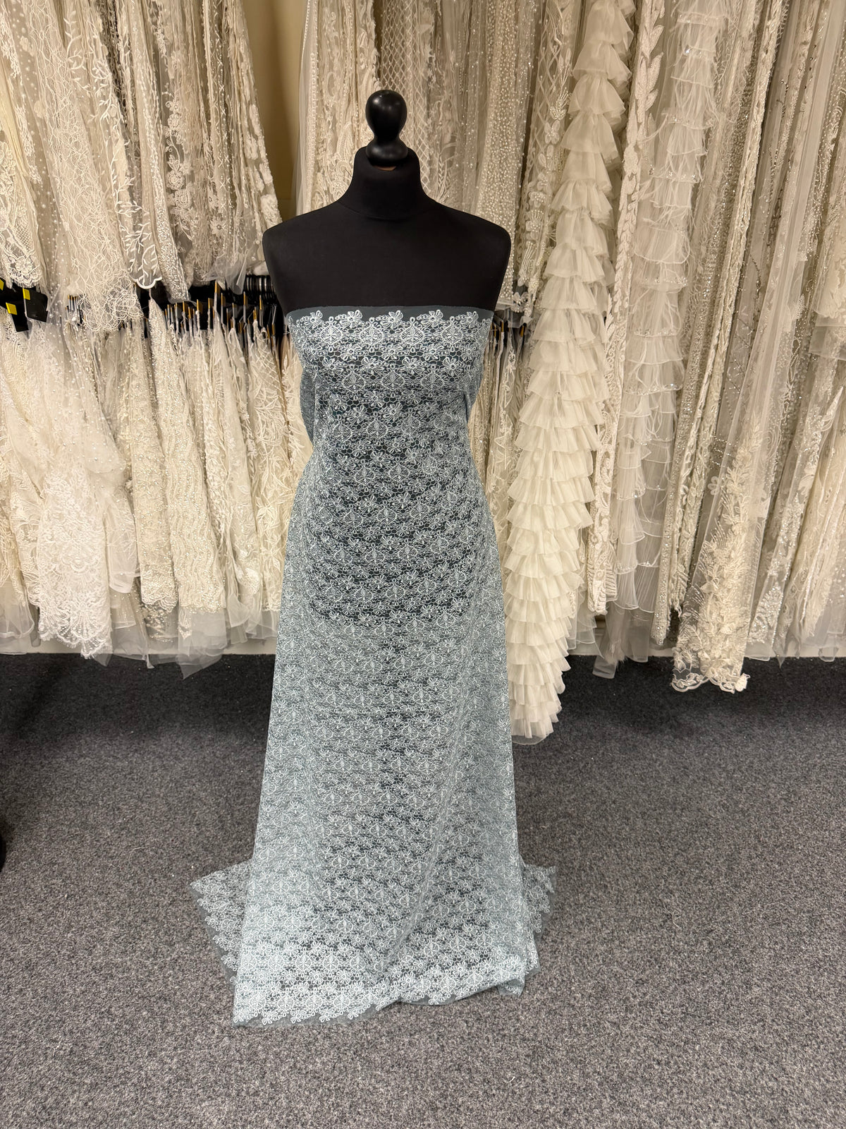 Duck Egg Embroidered Lace - EB5010