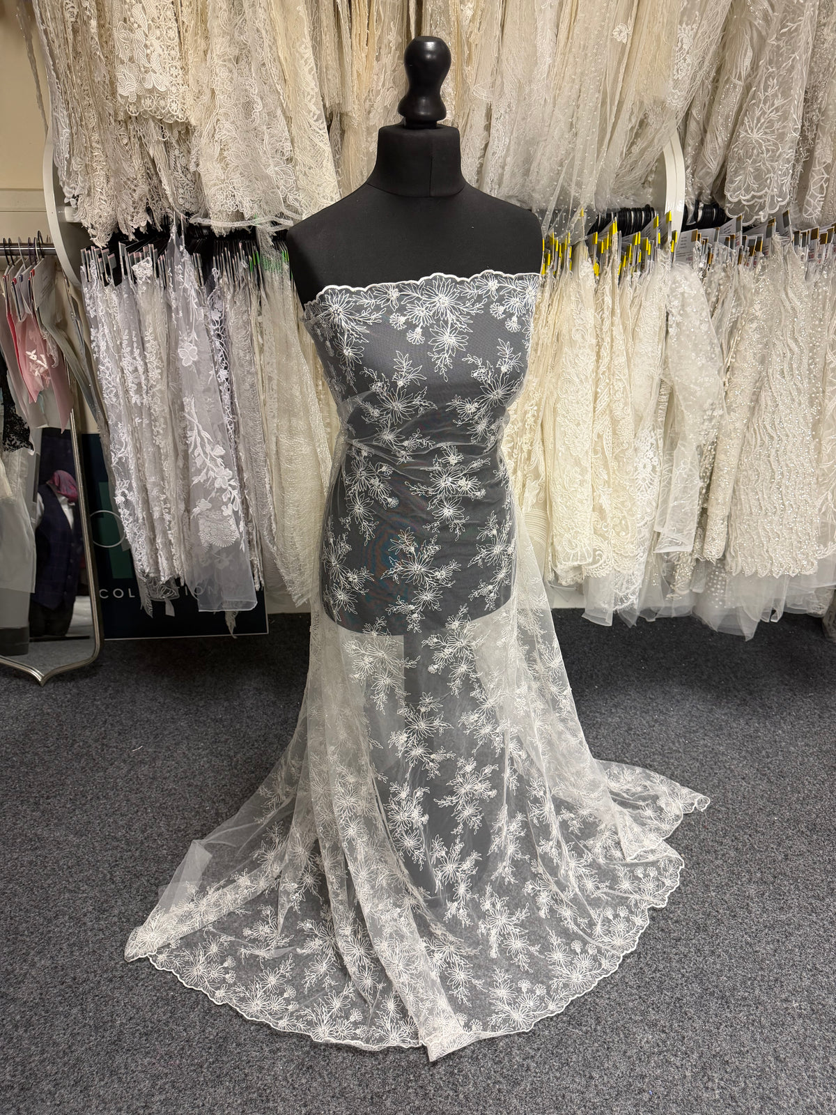 Ivory Embroidered Beaded Tulle - EB1084