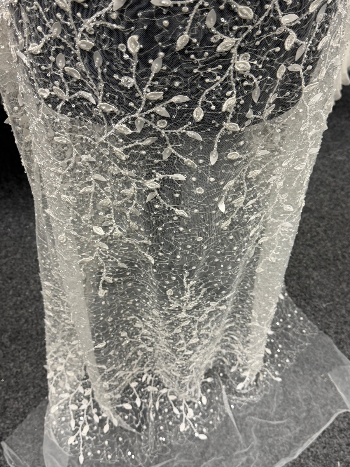 Ivory Emb Beaded Tulle - EB1081