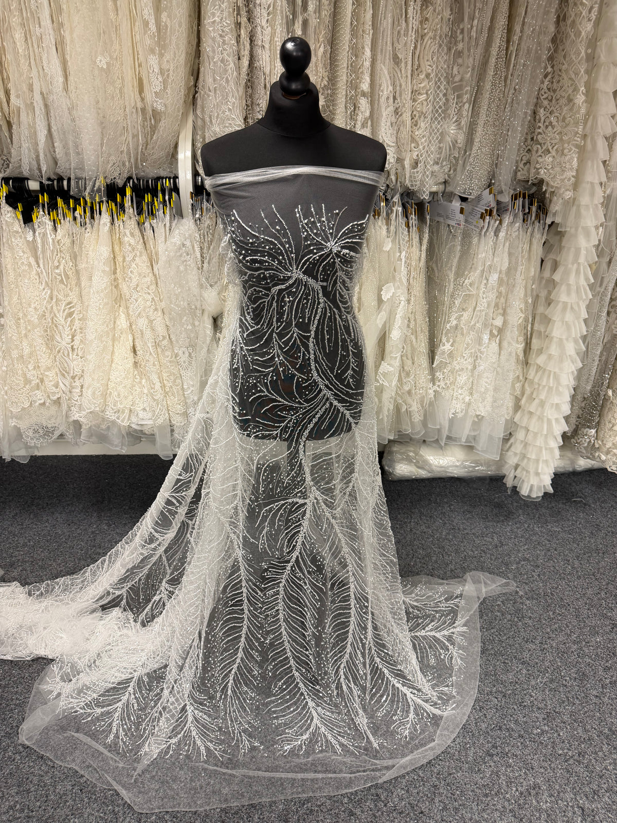 Ivory Embroidered Beaded Tulle - EB1087