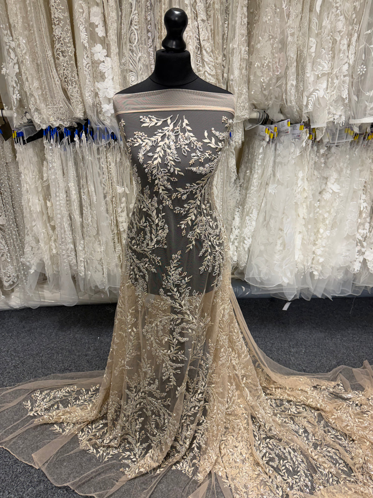 Gold Embroidered Beaded Tulle - EB1086