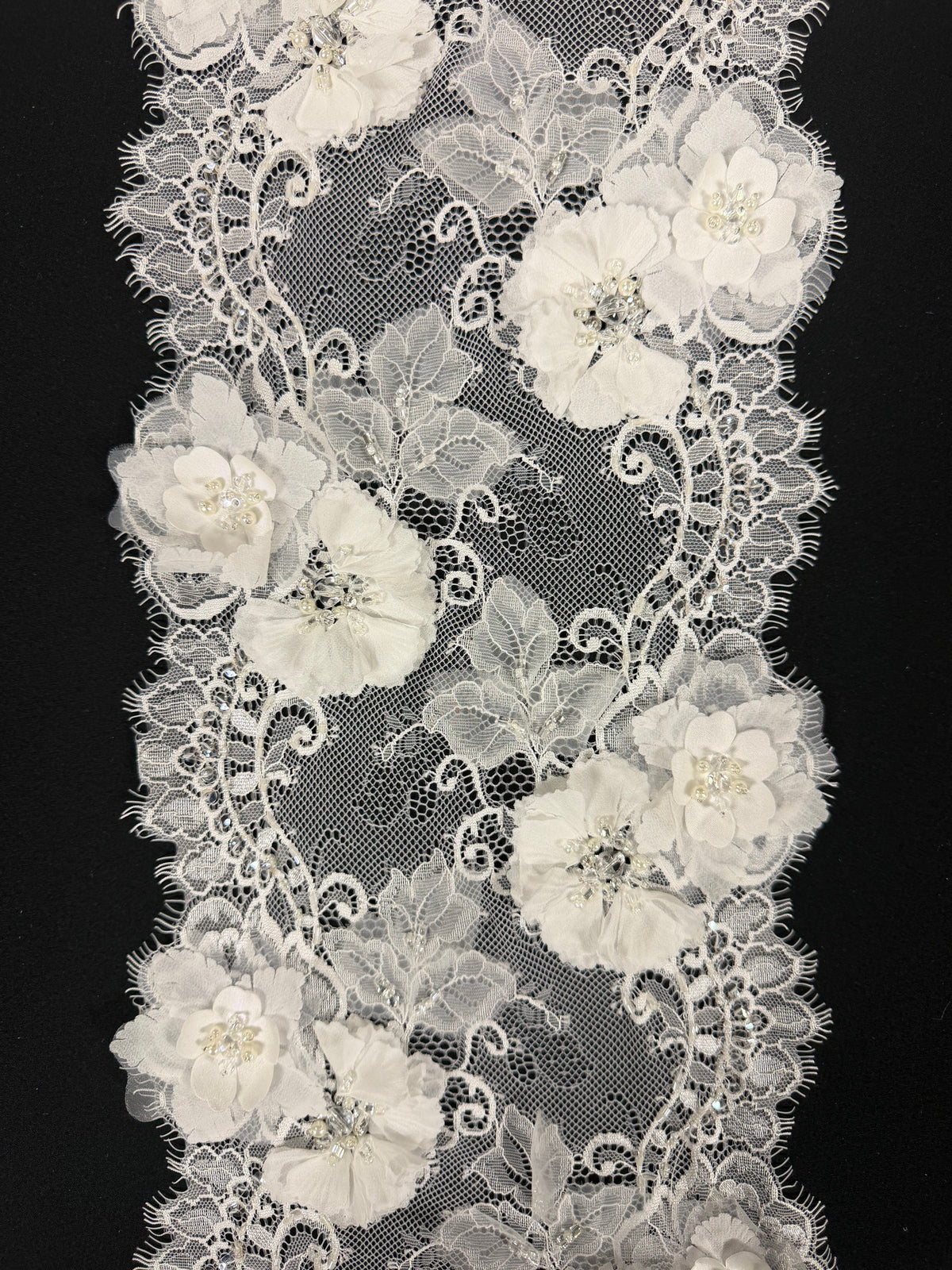 Ivory 3D Beaded Sequin Edging - T459
