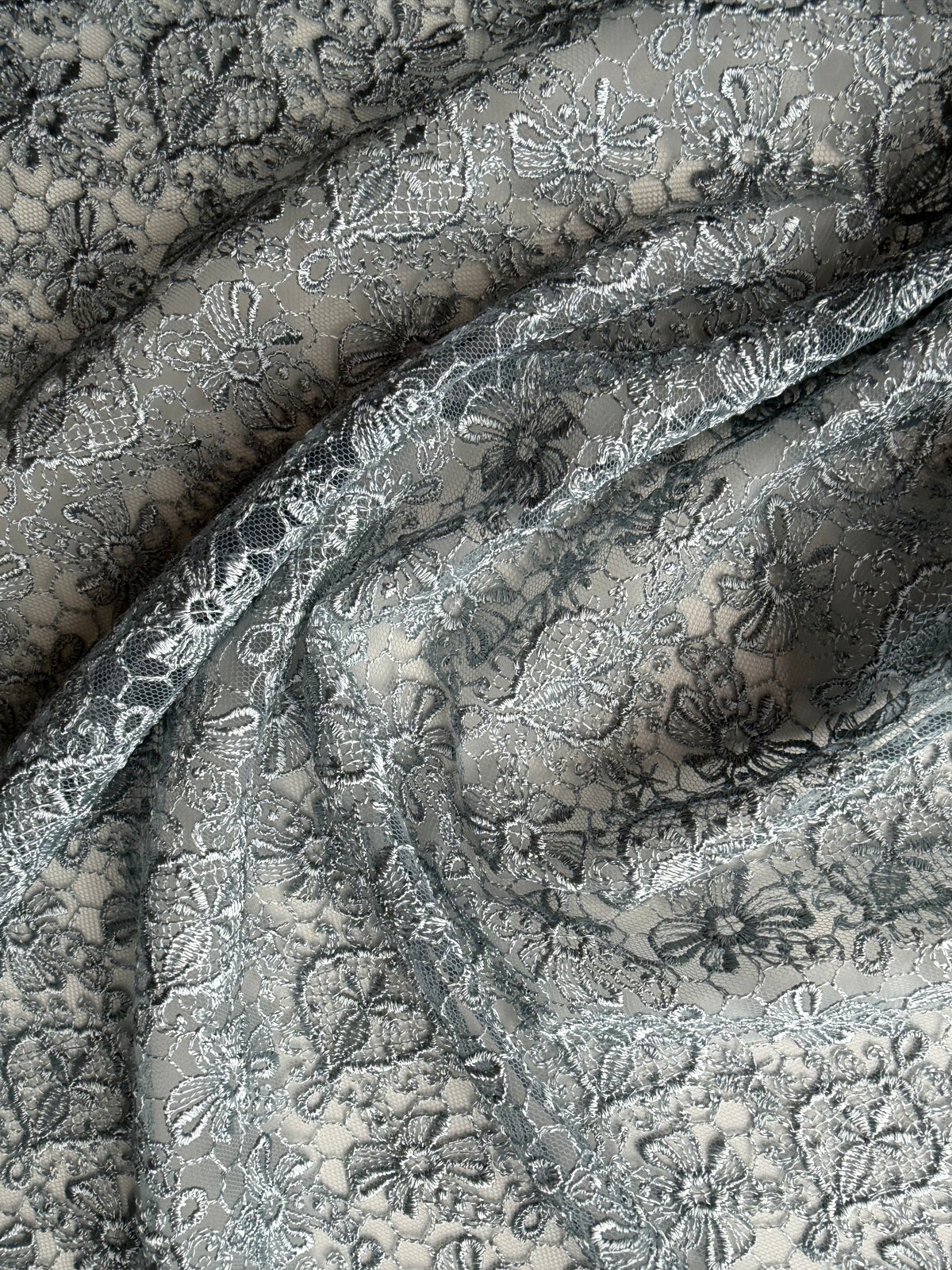 Duck Egg Embroidered Lace - EB5010