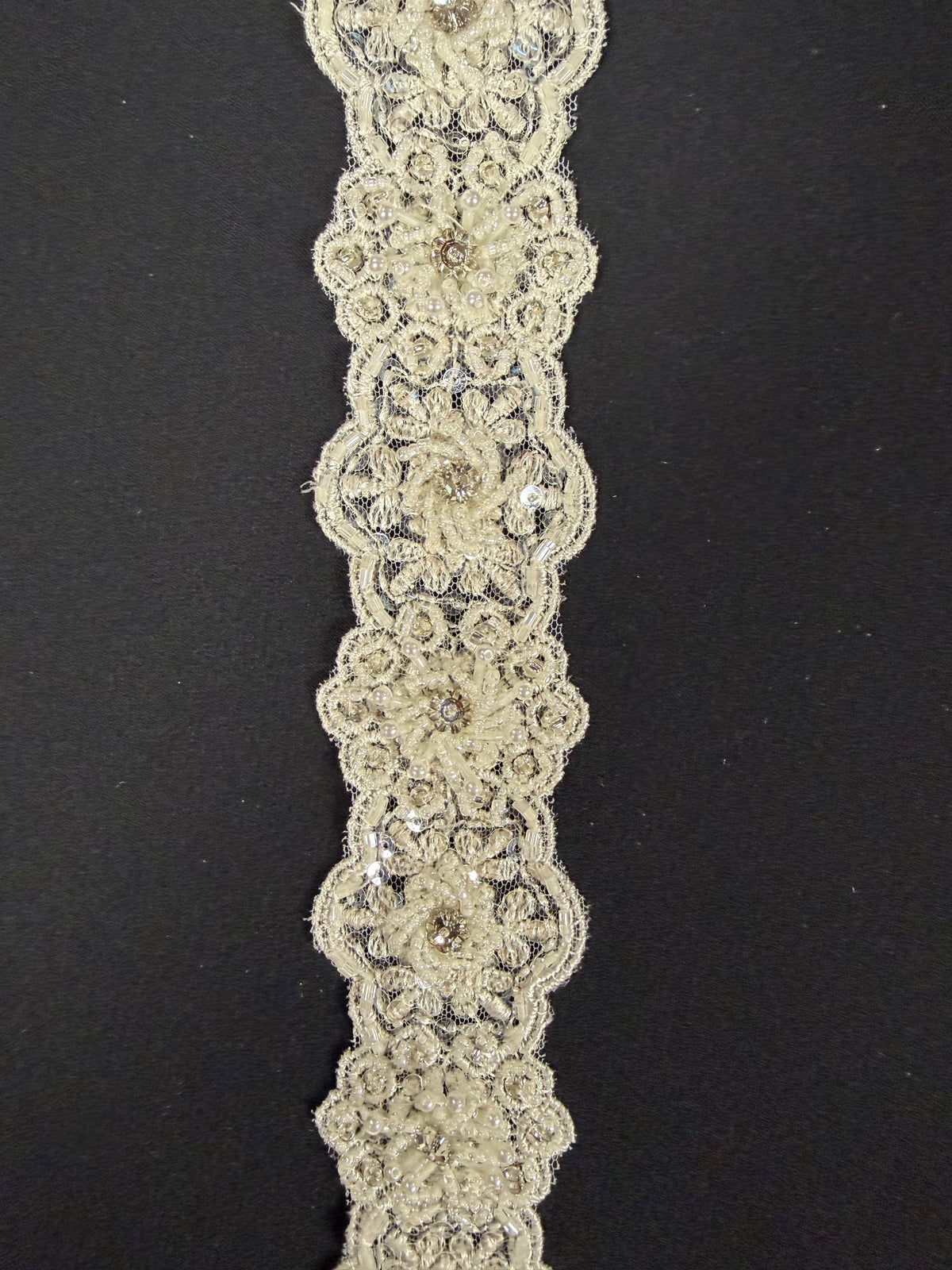 Ivory 3D Beaded Sequin Edging - T473