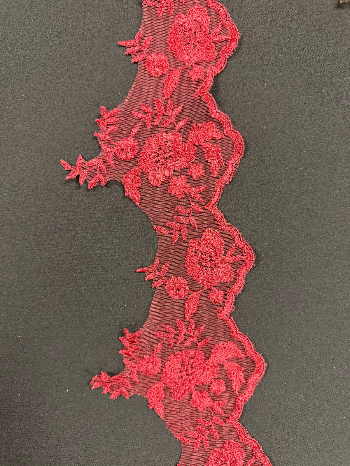 Wine Embroidered Edging - T131