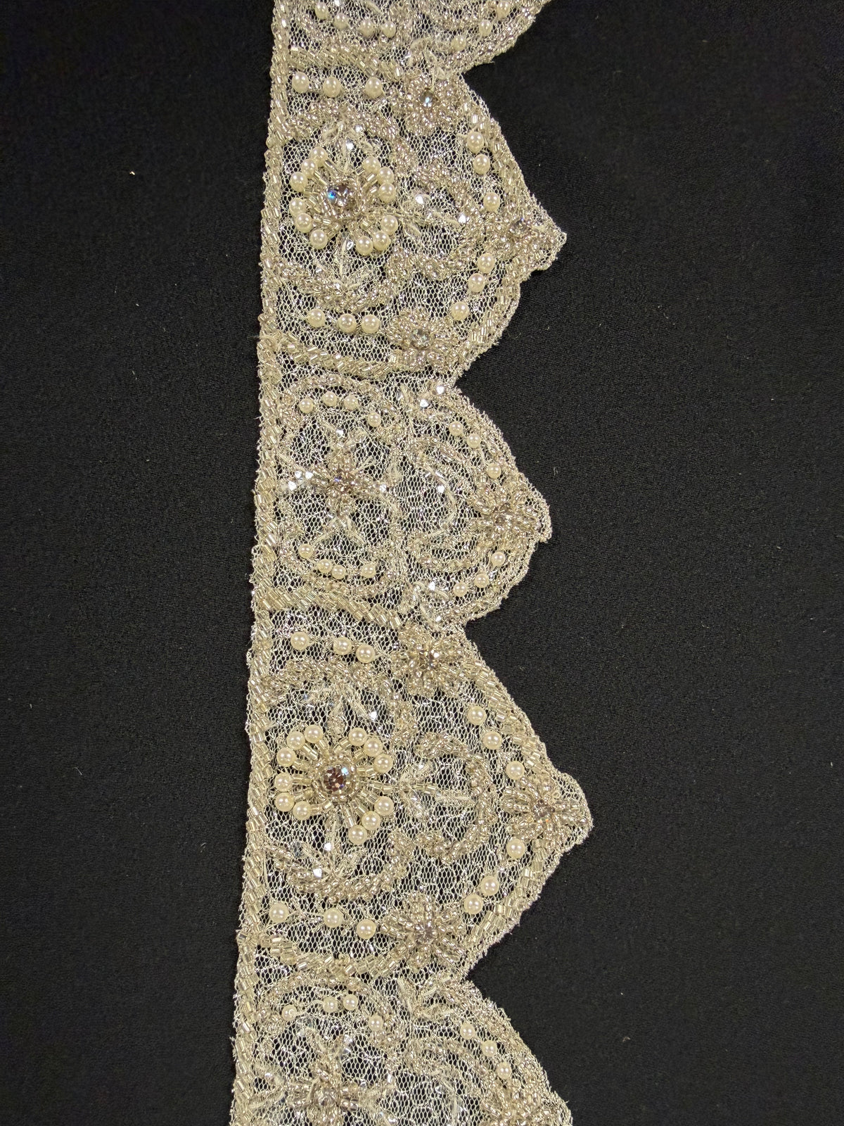 Crystal/Ivory/Silver Crystal Beaded Sequin Edging - T197