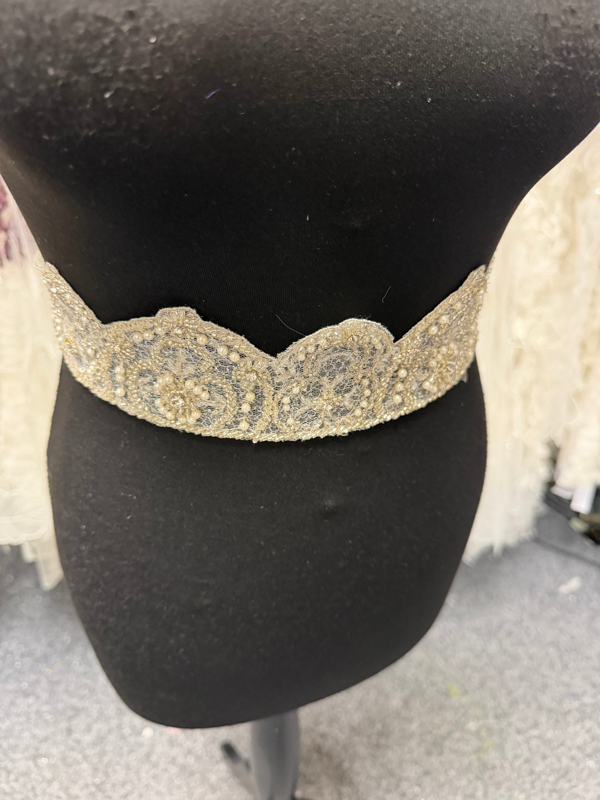 Crystal/Ivory/Silver Crystal Beaded Sequin Edging - T197