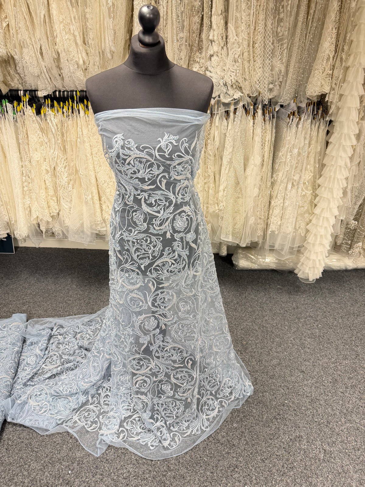 Limestone Embroidered Beaded Tulle - EB1091