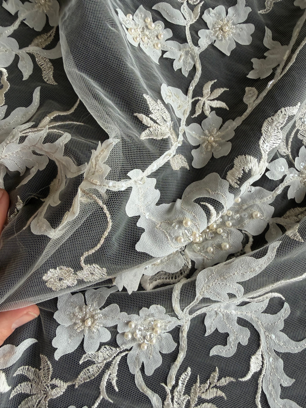 Light Peach tulle with Ivory Embroidery Lace - EB1015