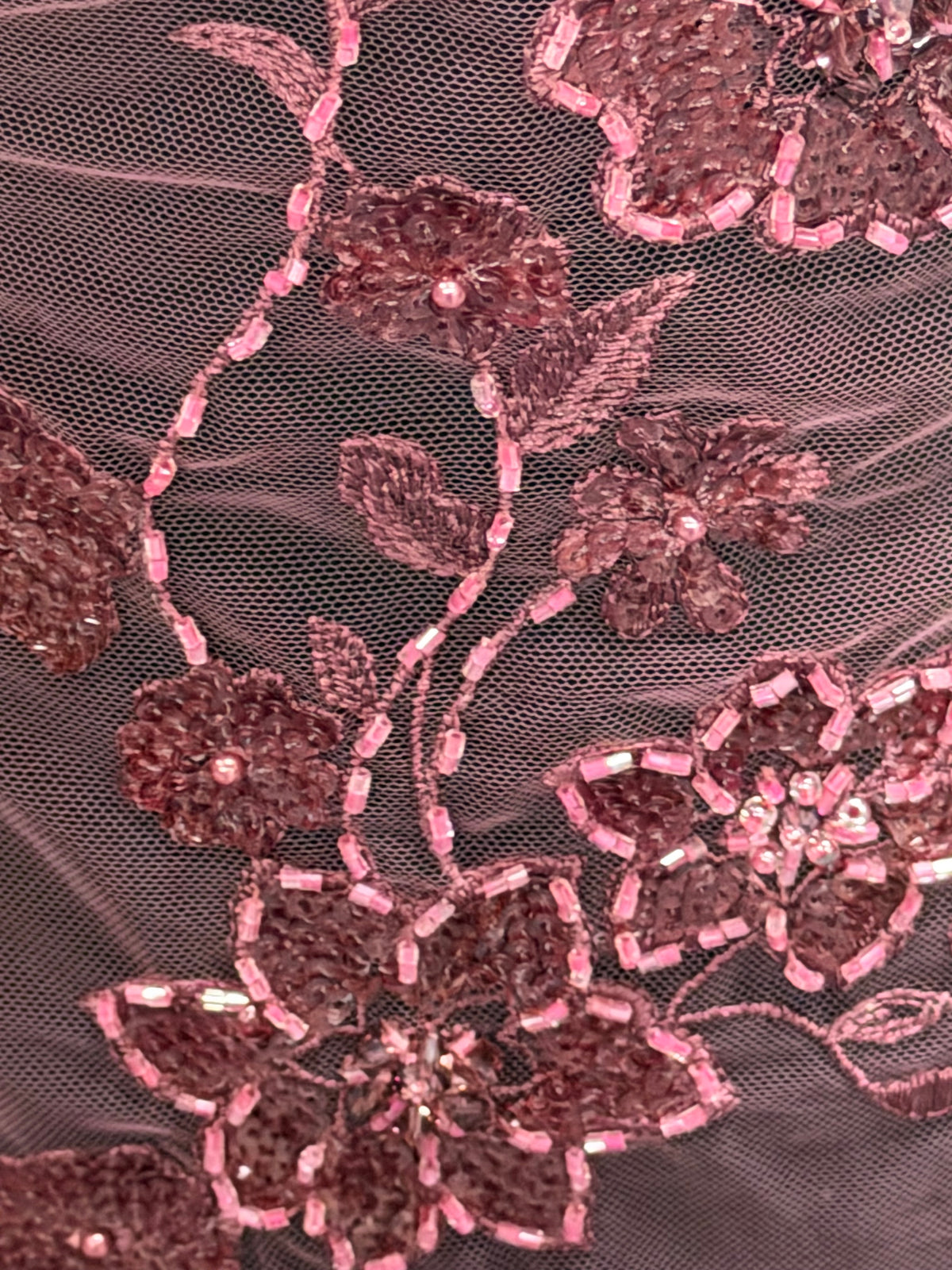 Red Bean Embroidered Beaded Tulle - EB1090