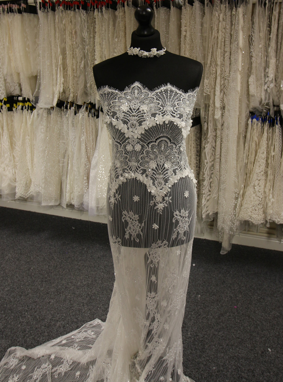 Ivory Hand Beaded Raschel Lace - Cheryldene