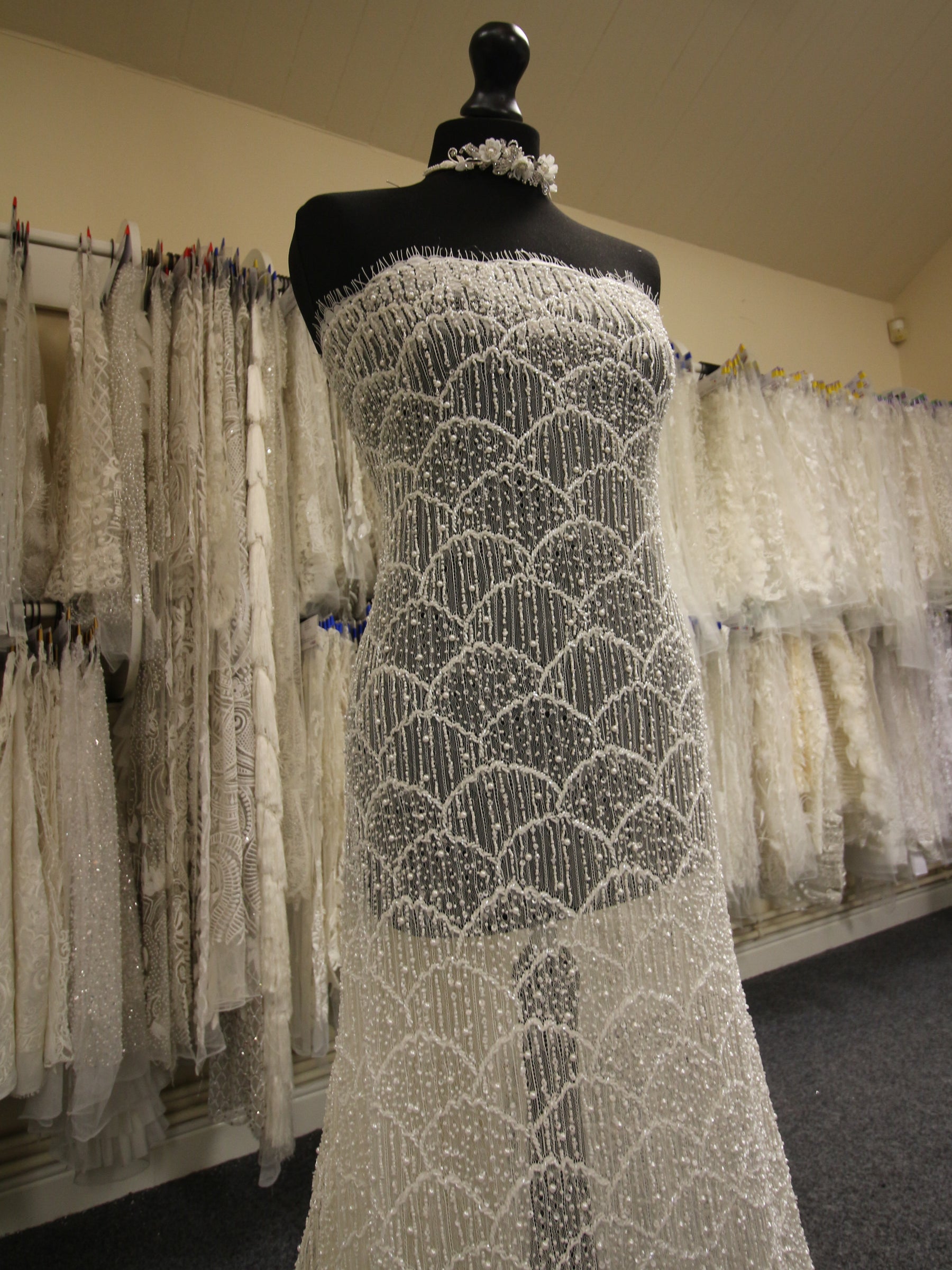 Ivory Hand Beaded Lace - Brianna