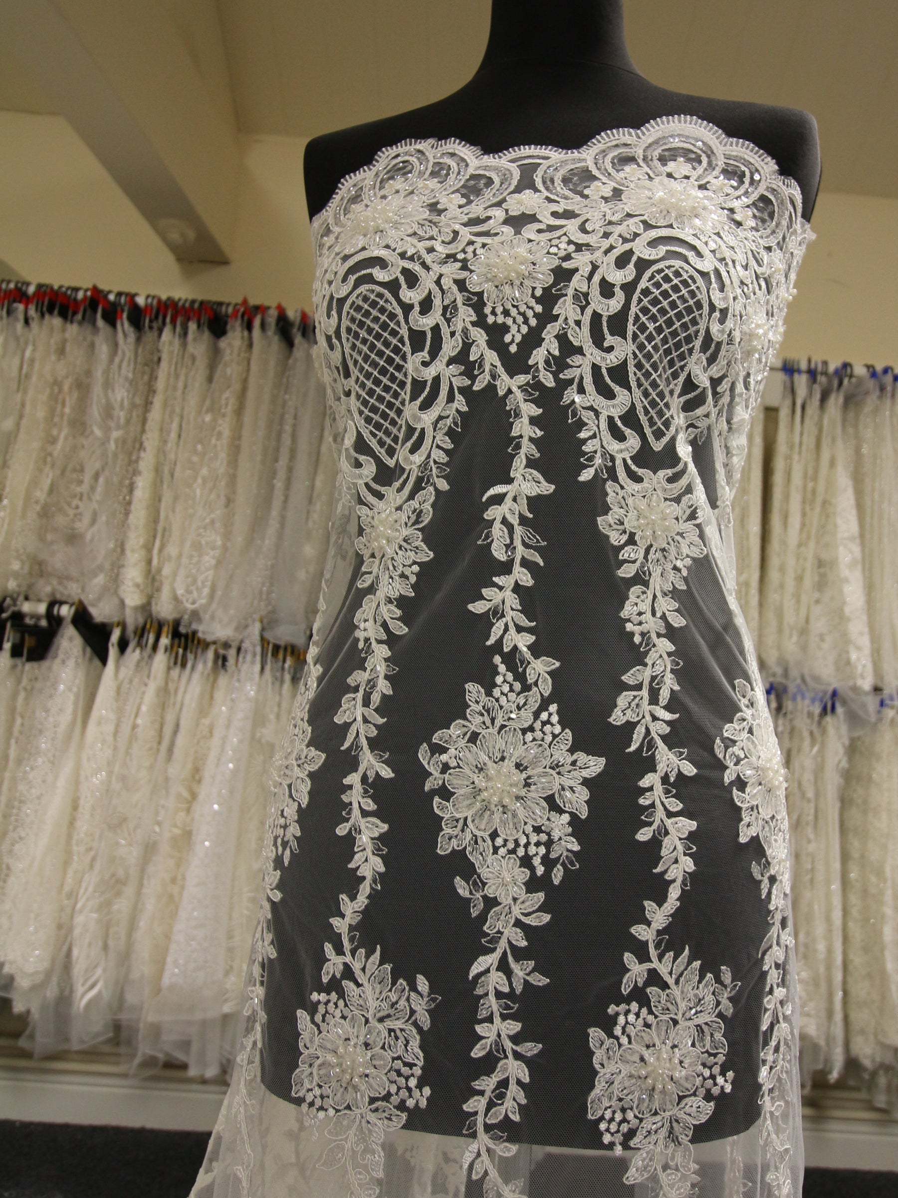 Ivory Corded and Beaded Lace - Butterfly