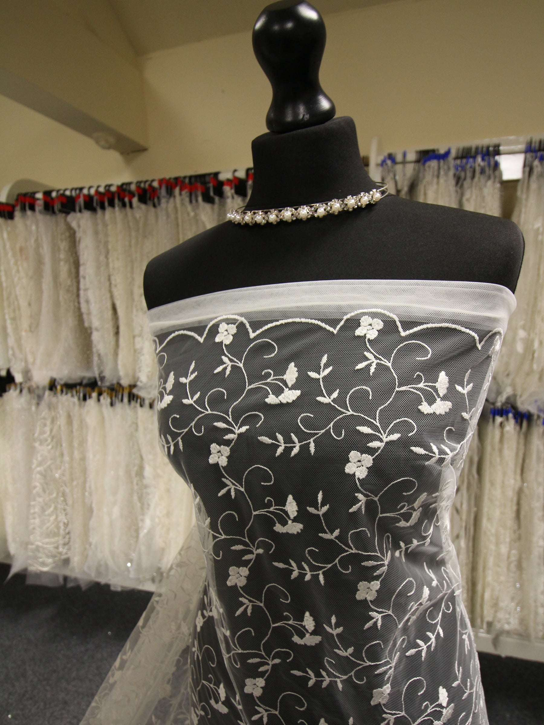 Ivory Embroidered Lace - Lake