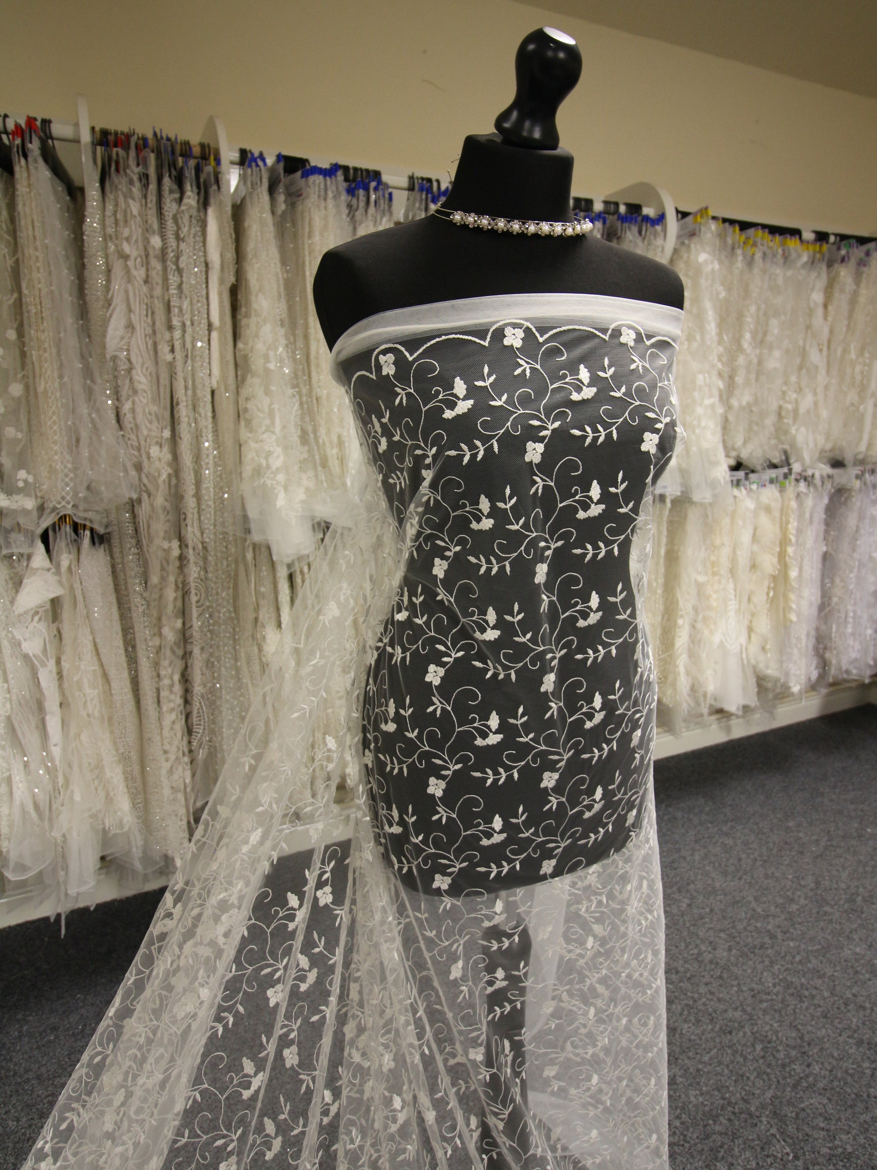 Ivory Embroidered Lace - Lake