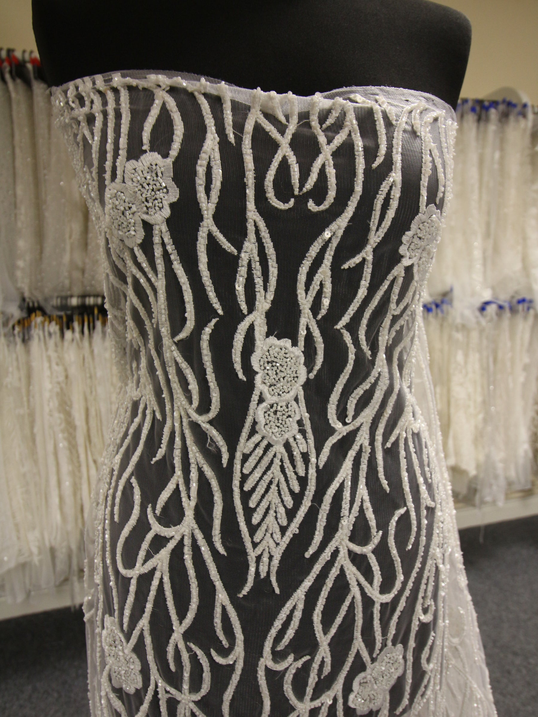 Ivory Hand Beaded Lace  - Nabeela