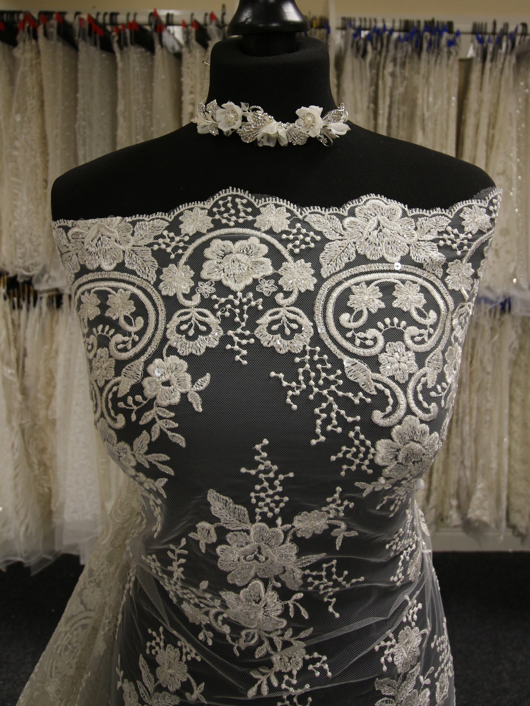 Ivory Sequinned & Embroidered Lace - Shelley