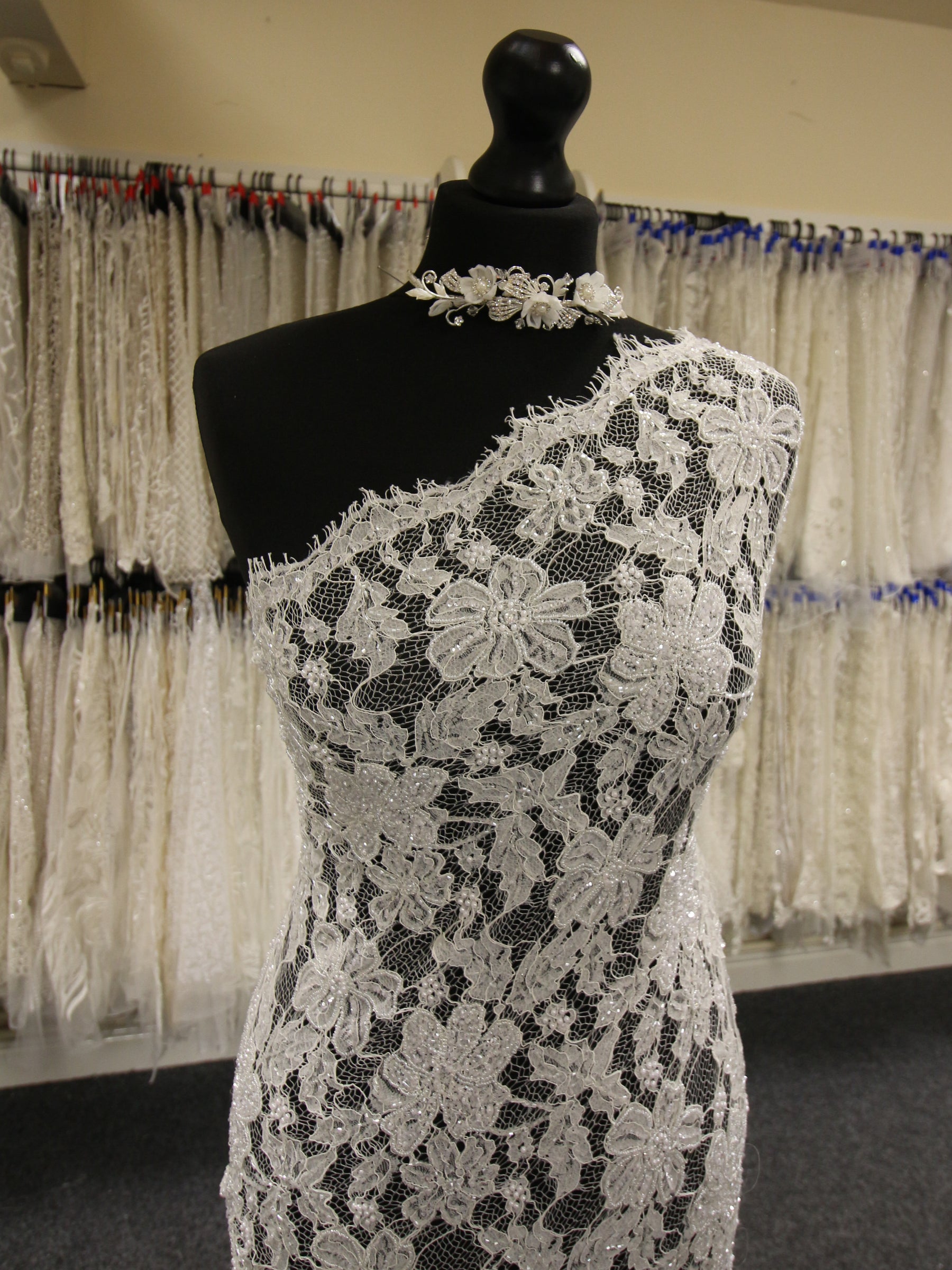 Ivory Hand Beaded Raschel Lace - Trudy