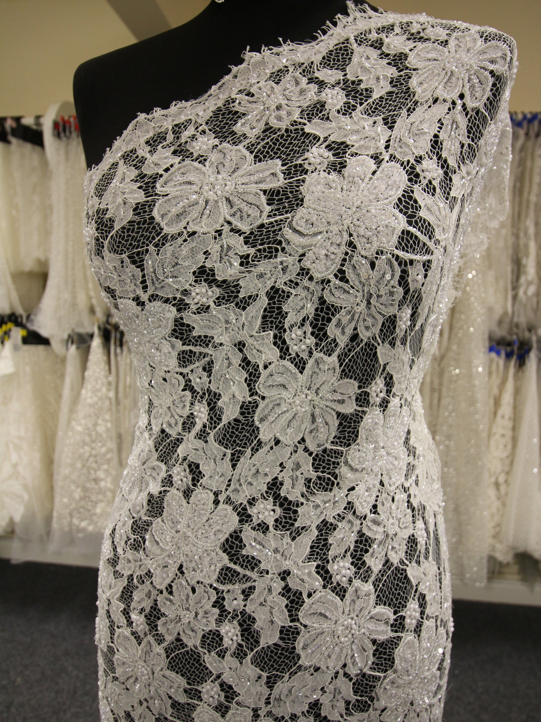 Ivory Hand Beaded Raschel Lace - Trudy