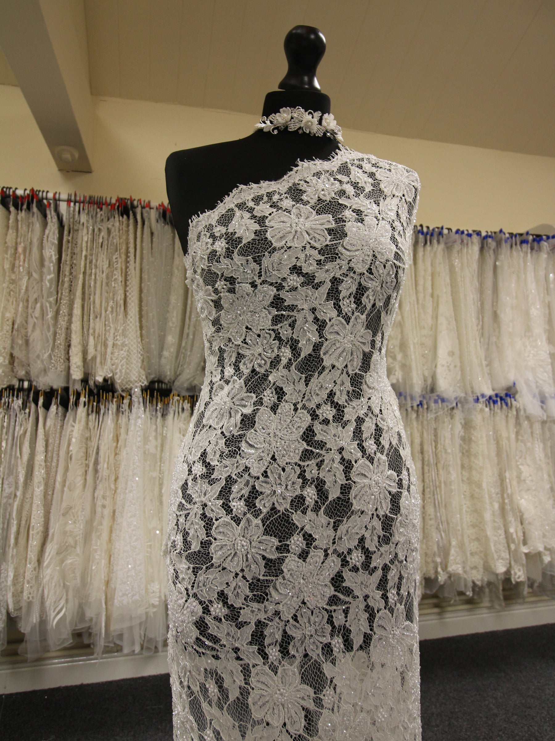 Ivory Hand Beaded Raschel Lace - Trudy