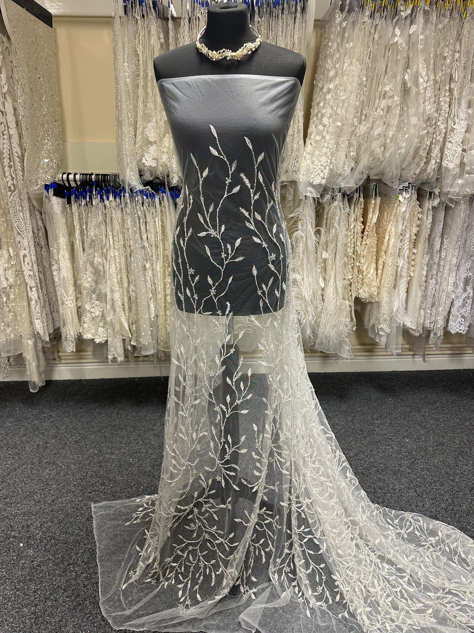 Ivory Beaded Embroidered Lace